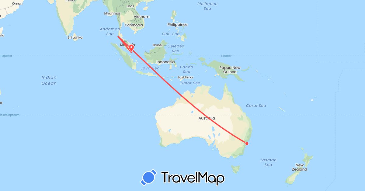 TravelMap itinerary: hiking in Australia, Singapore, Thailand (Asia, Oceania)